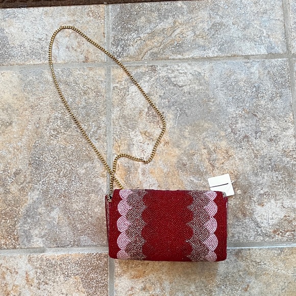 Anthropologie Beaded Petal Clutch Shoulder Bag NWT